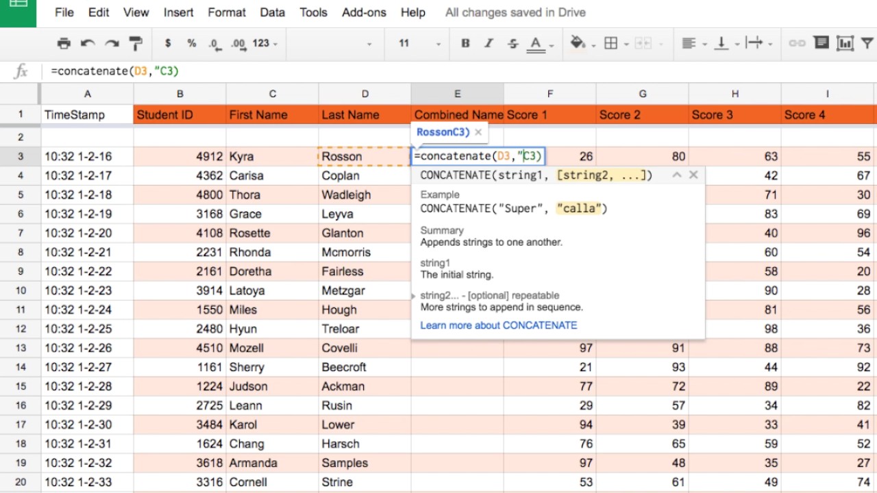 CONCATENATE en Google Sheets